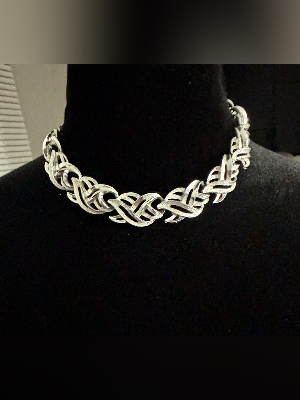 Vintage Mid Century Modern Silver Tone Link Choker 3D Spiky Atomic Era Necklace